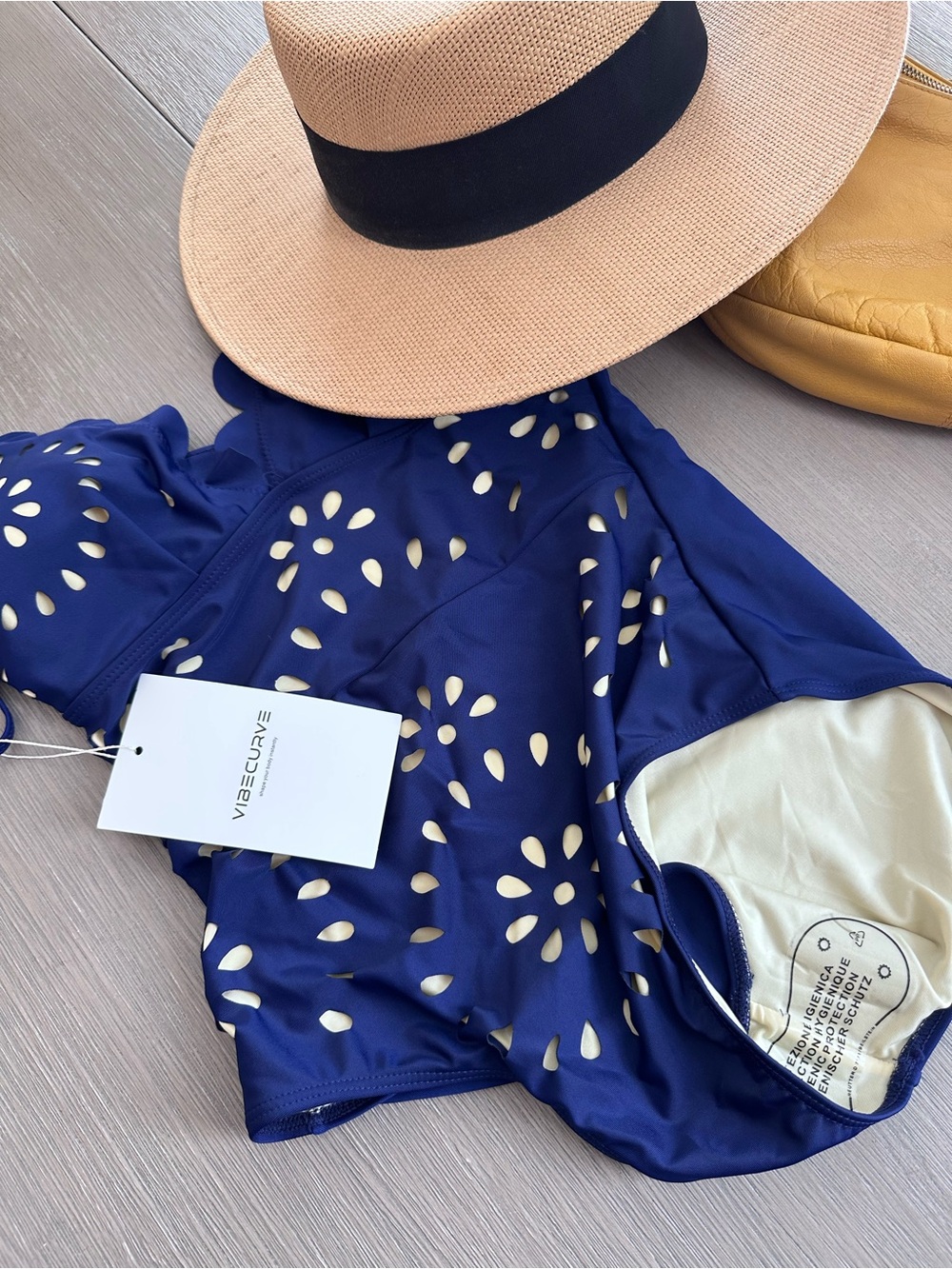TWO FOR ONE! Women’s Royal Blue Eyelet Swimsuit with matching Skirt Cover Up - Picture 5 of 11